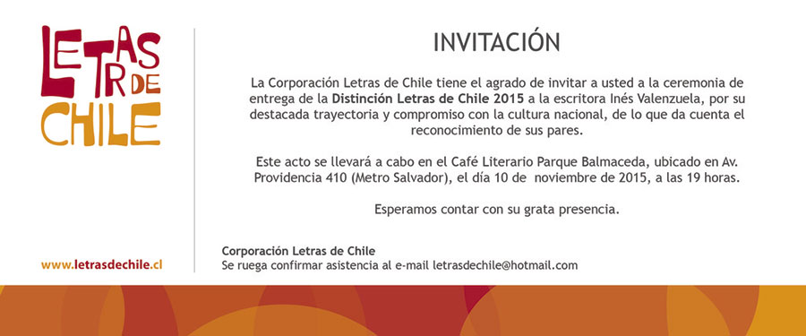 Invitación Distinción Letras de Chile 2015