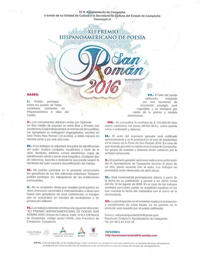 XLI Premio Hispanoamericano de Poesía San Román 2016