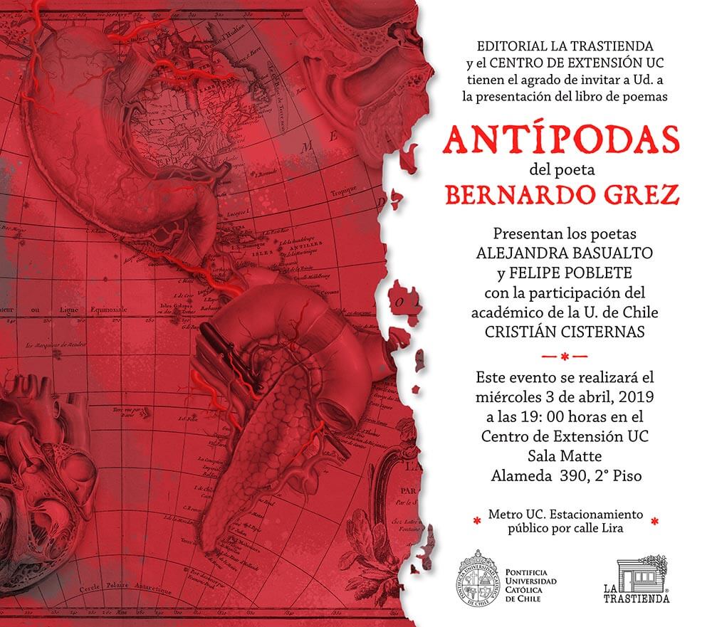 Invitación a la presentación del libro de poemas «Antípodas del poeta Bernardo Grez»