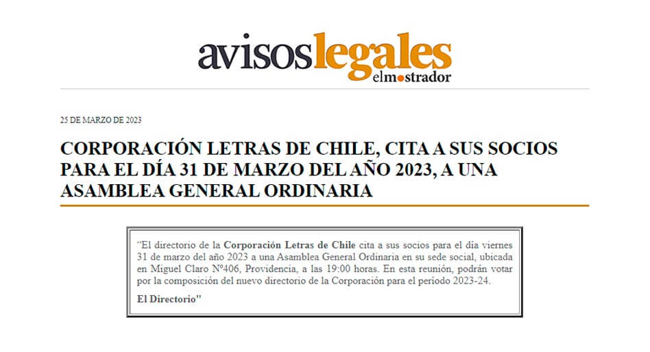 Llamado Público a Elecciones de Directorio de Letras de Chile