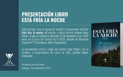 Invitamos a socios y amigos a la presentación del libro de relatos de Antonio Rojas Gómez que se realizará hoy en la SECH